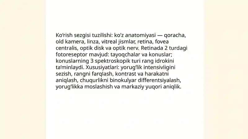 Sezgilar haqida umumiy tushuncha. Sezgi turlari va uning qonuniyatlari 4