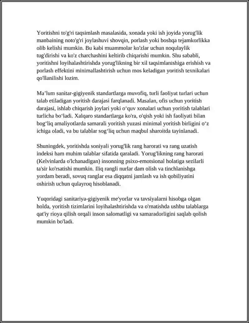 YORITISHGA QО'YILADIGAN SANITAR-GIGIYENIK TALABLAR. YORITISH VOSITALARI 4