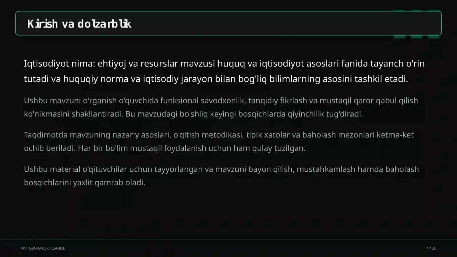 Iqtisodiyot nima: ehtiyoj va resurslar (9-sinf) 4