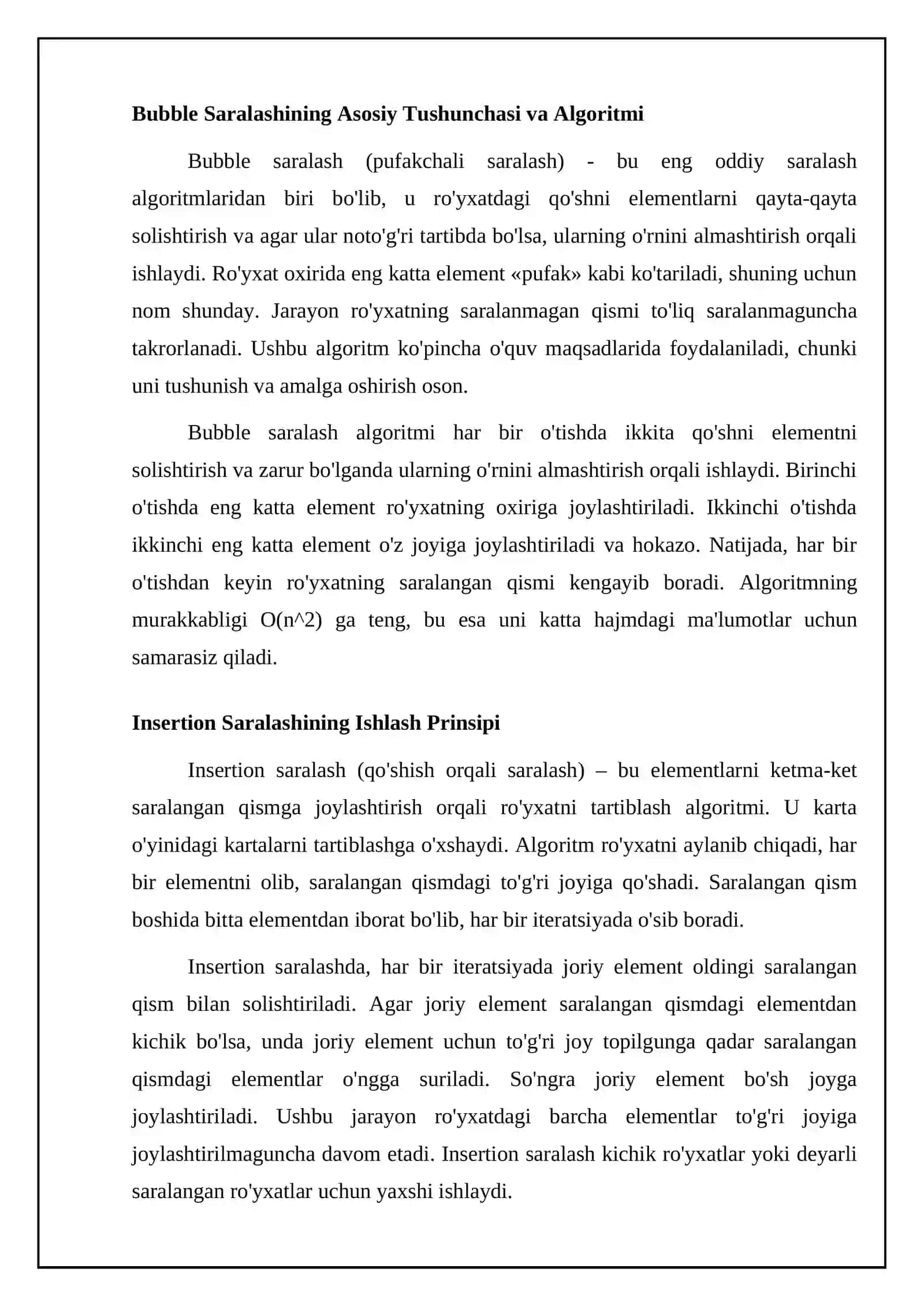 Elementar saralash usullari. Tezkor saralash 4