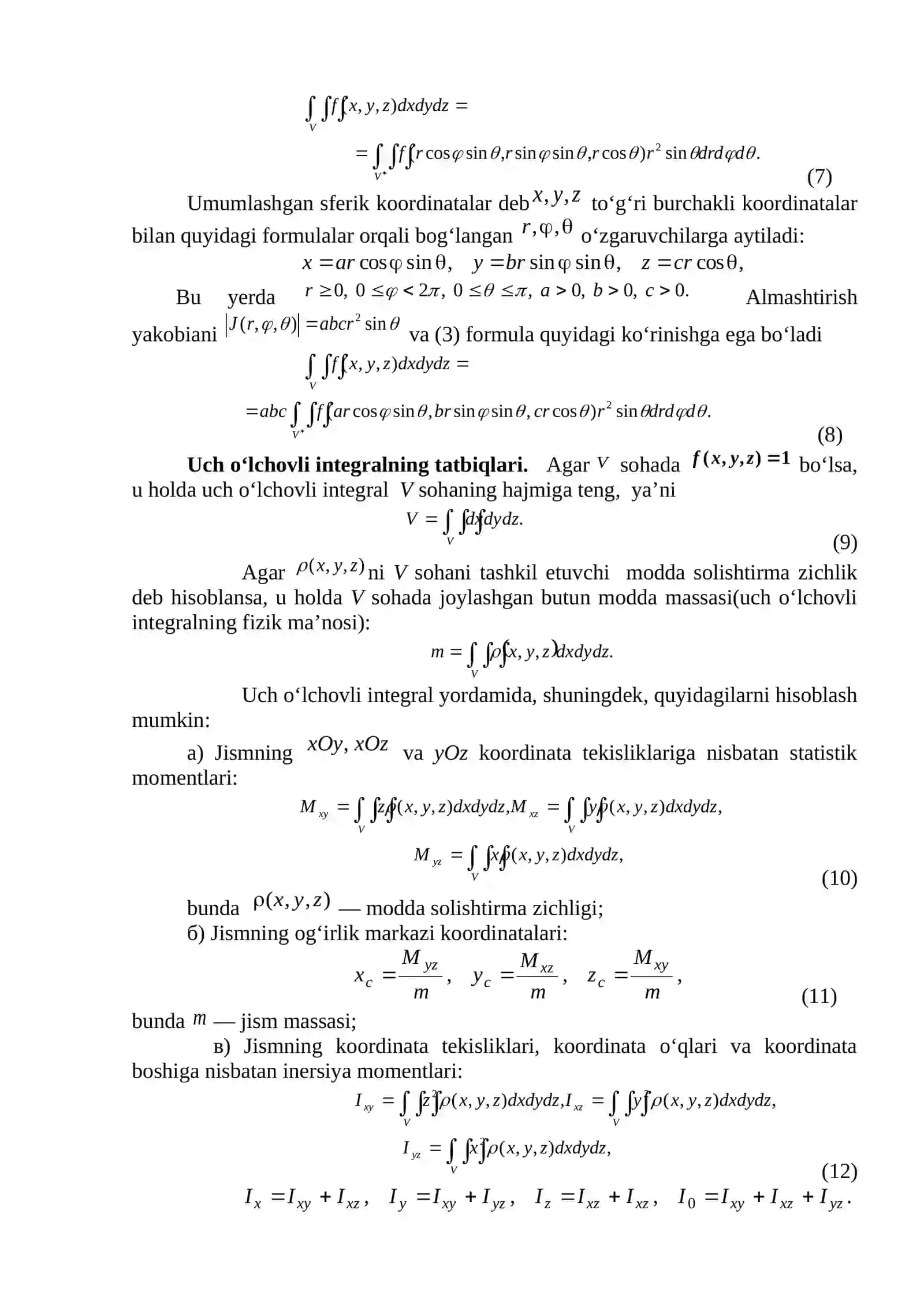 Uch karrali integrallar va ularning tatbiqlari 4