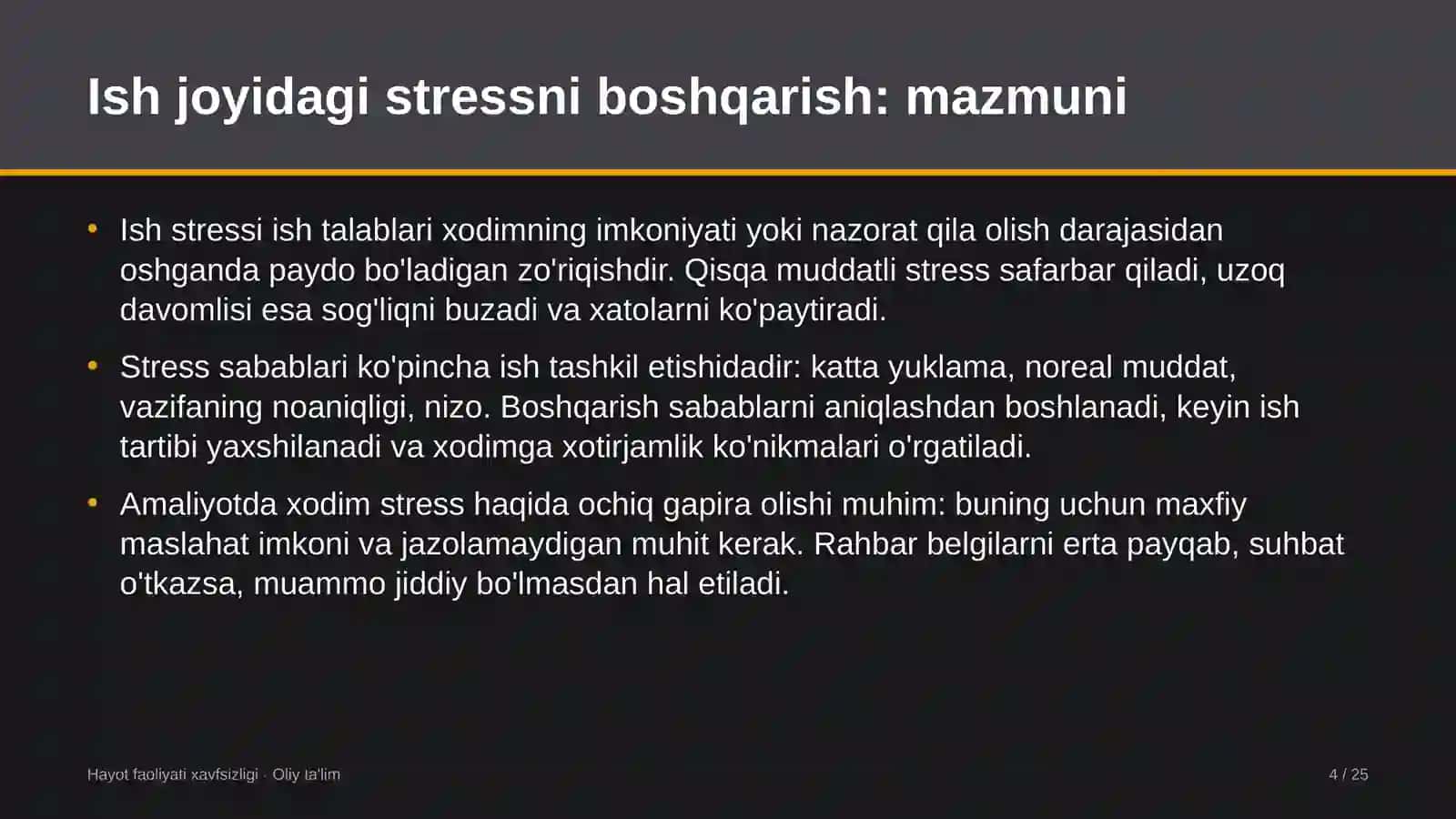 Hayot faoliyati xavfsizligi · Oliy ta'lim 4