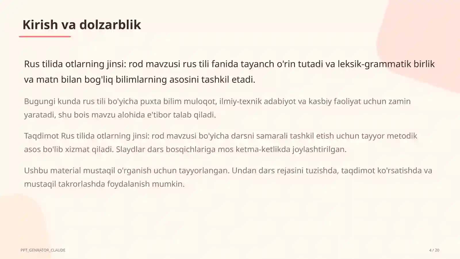 Rus tilida otlarning jinsi: rod (3-sinf) 4