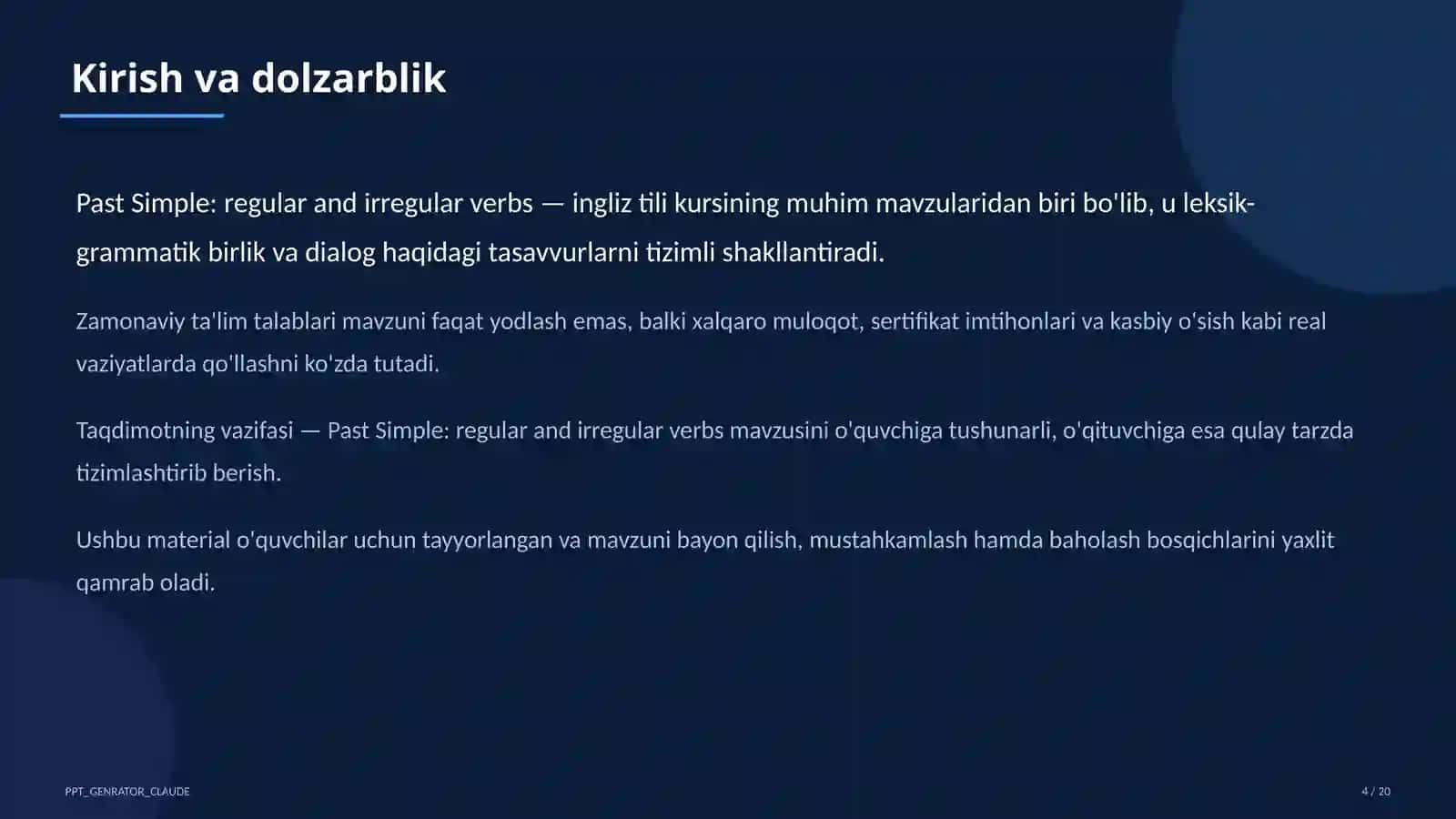 Past Simple: regular and irregular verbs (6-sinf) 4