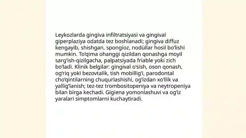 Og'iz bo'shlig'ida limfoproliferativ va qon tomir kasalliklarining klinik nomoyon bo'lish xususiyatlari 4