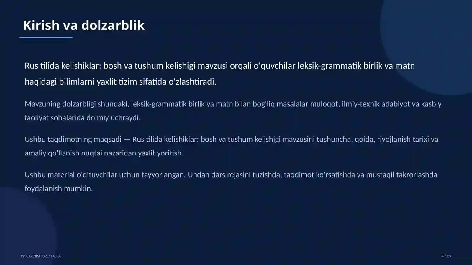 Rus tilida kelishiklar: bosh va tushum kelishigi (5-sinf) 4