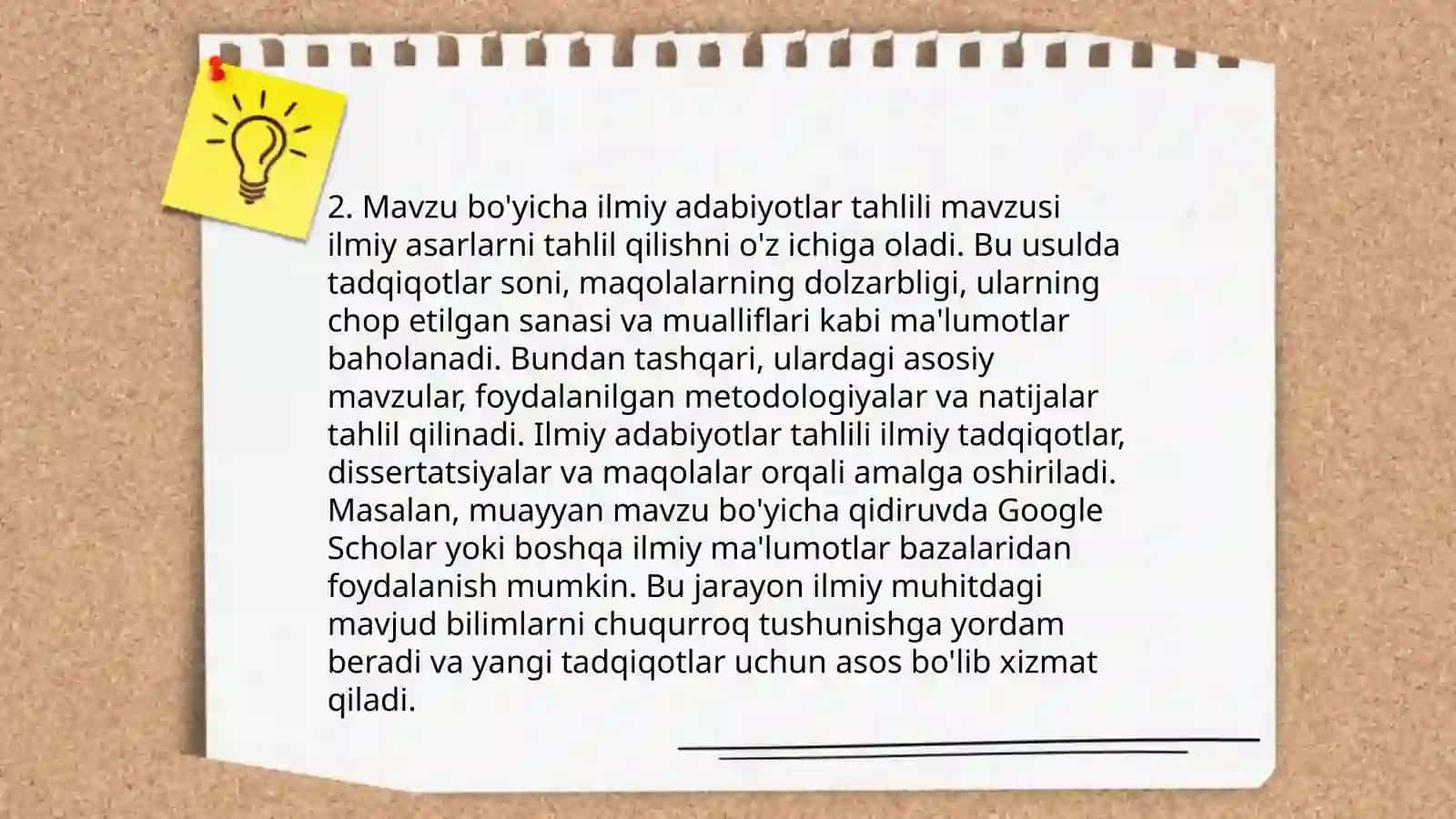 Mavzuga oid tadqiqot va uni olib borish jarayonlari. Sohaning innovatsion yangiliklari haqida taqdimot tayyorlash 4