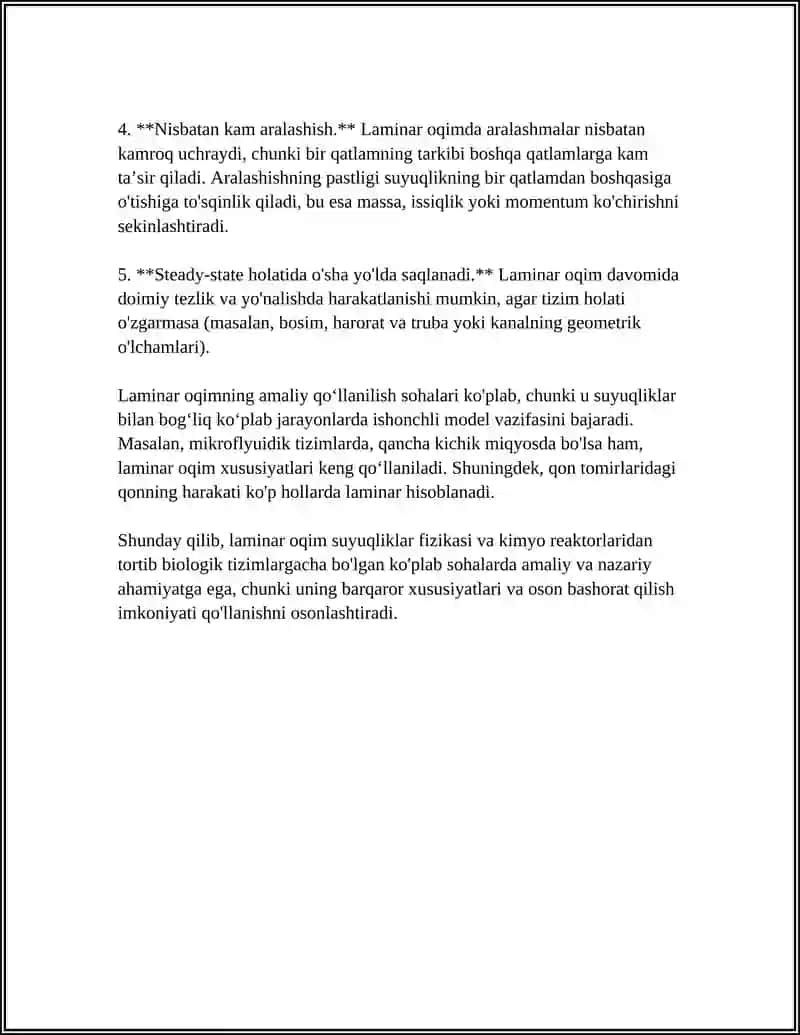 LAMINAR VA TURBULENT OQIMLAR.REYNOLDS SONI 4