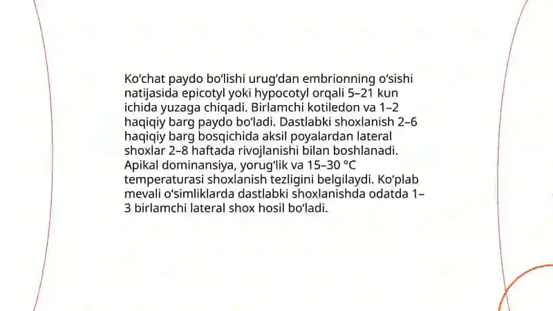 Mevali oʻsimliklarda vegetativ fenofazalar 4
