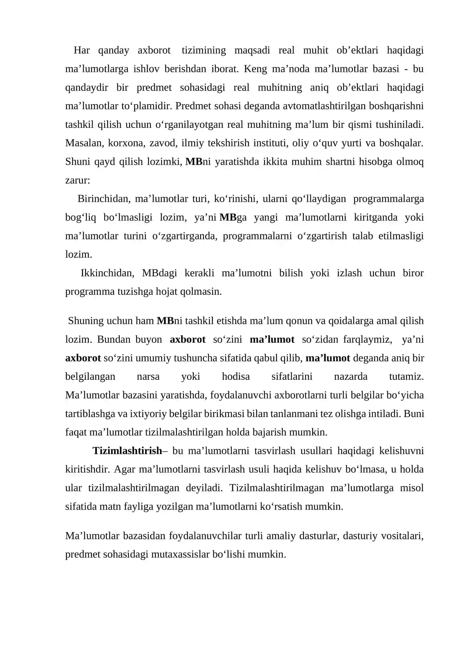 MA’LUMOTLAR BAZASI TEXNOLOGIYALARI FANIDAN “Mahalla ma’lumotlar bazasini loyihalash” 4