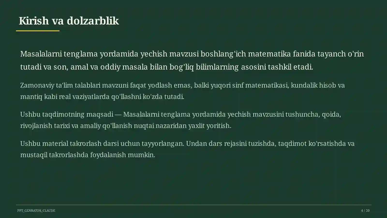 Masalalarni tenglama yordamida yechish (3-sinf) 4