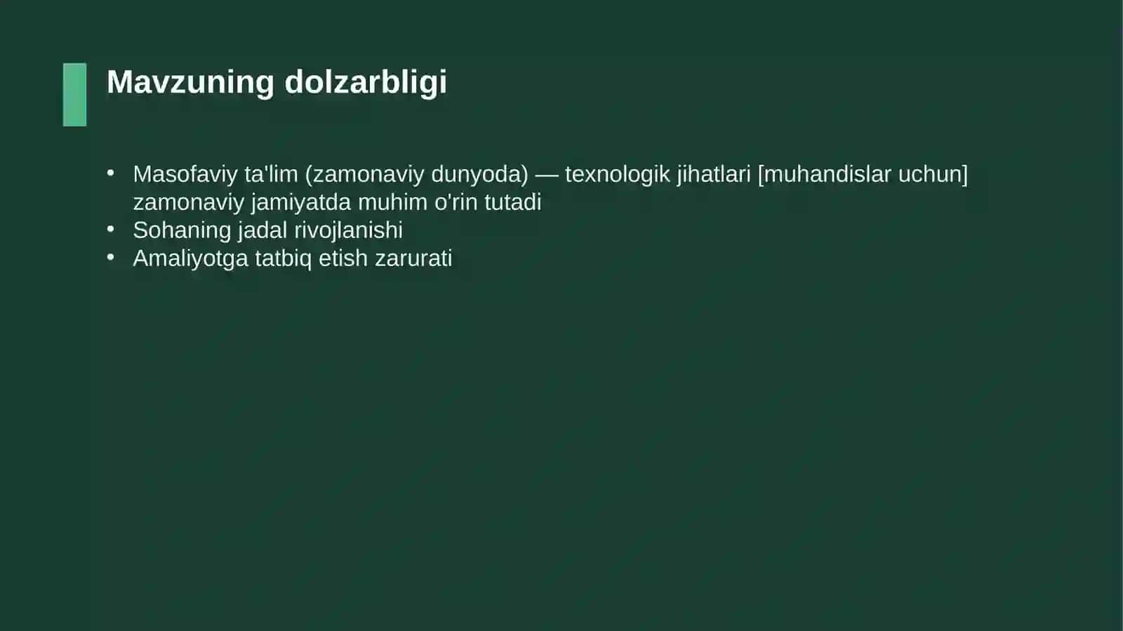Masofaviy ta'lim (zamonaviy dunyoda) — texnologik jihatlari [muhandislar uchun] 4