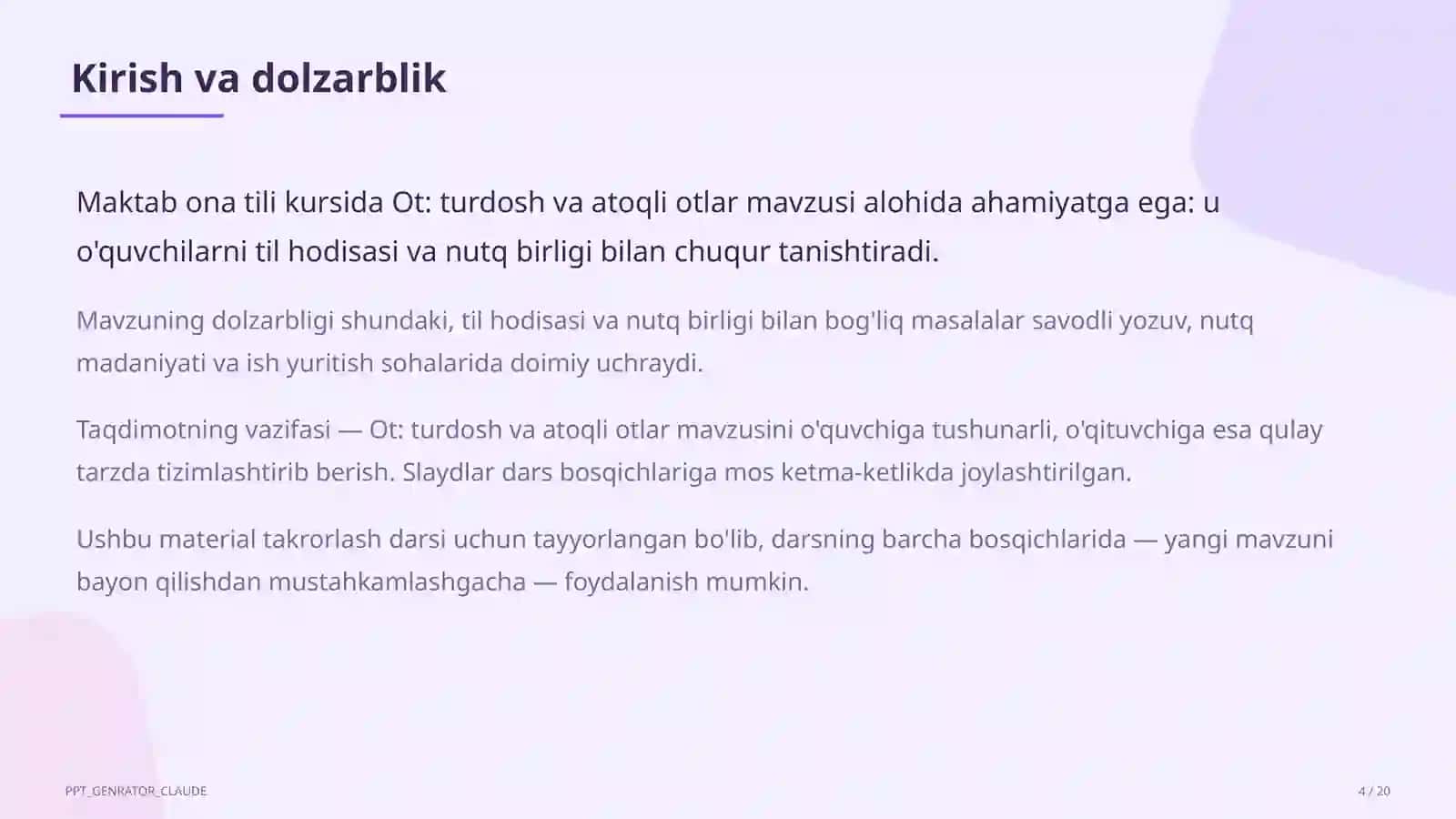 Ona tili (5-11) — takrorlash darsi 4