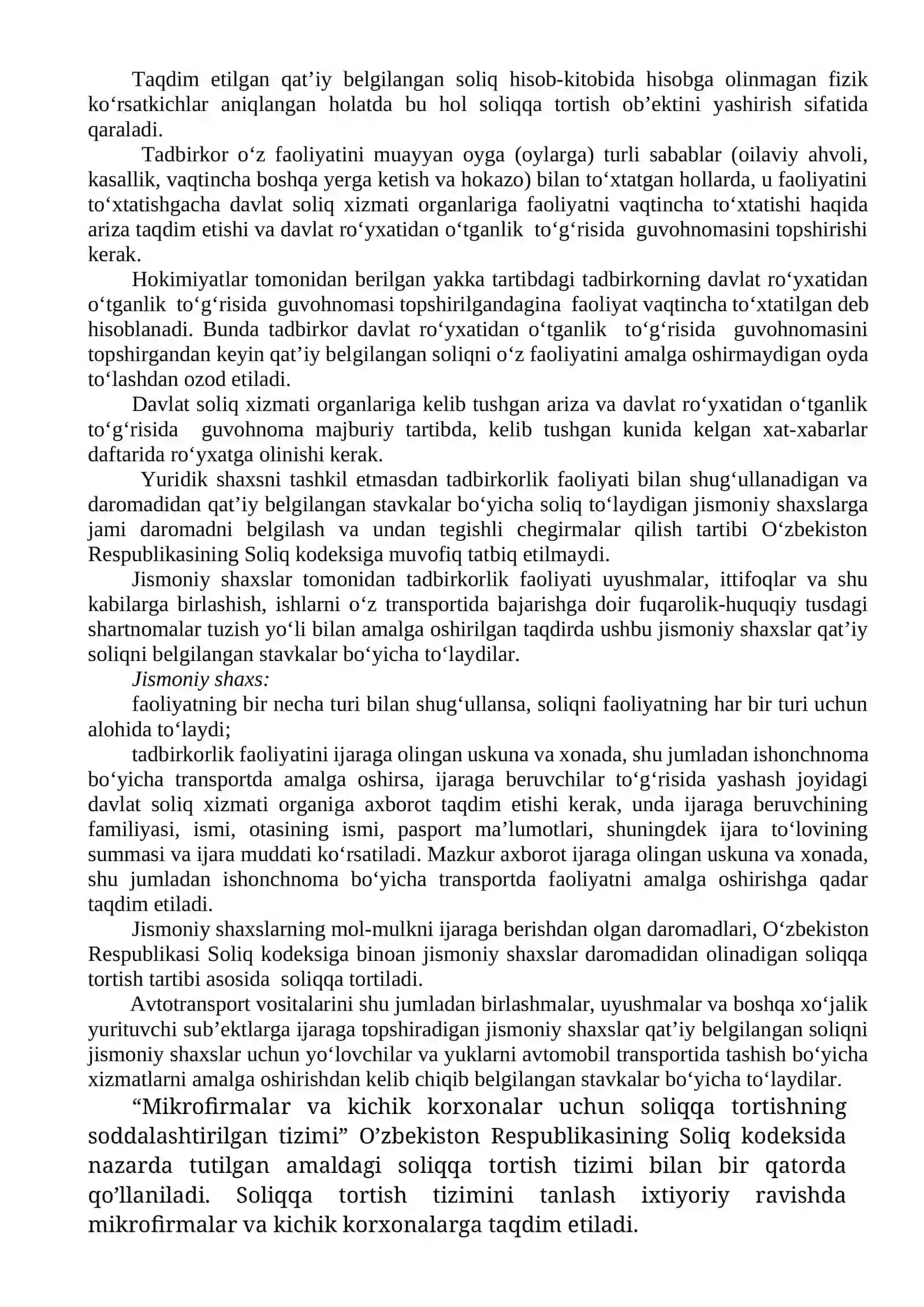 Tadbirkorlik faoliyatining ayrim turlari bo‘yicha qat’iy belgilangan soliq 4