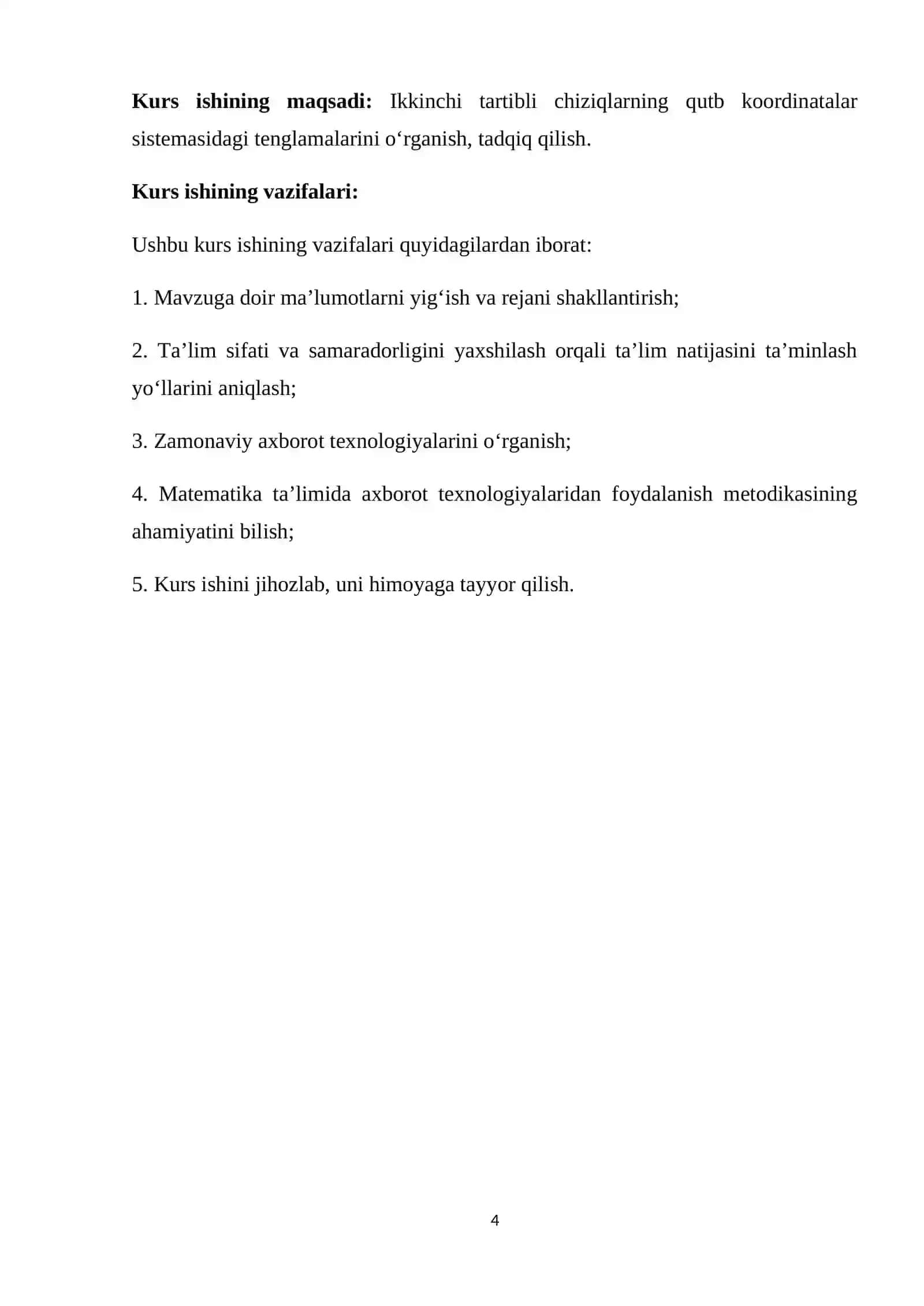 Ikkinchi tartibli chiziqning qutb koordinatalaridagi tenglamasi 4