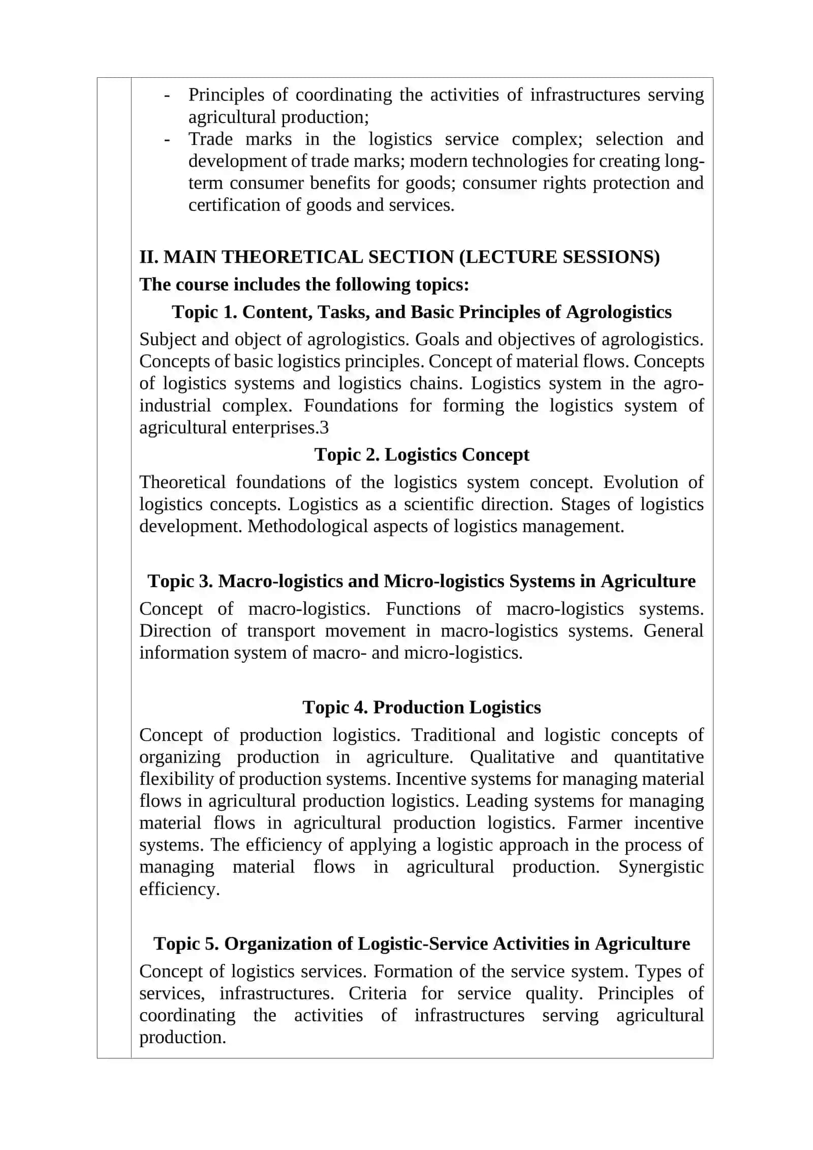 AGROLOGISTICS COURSE SYLLABUS 4
