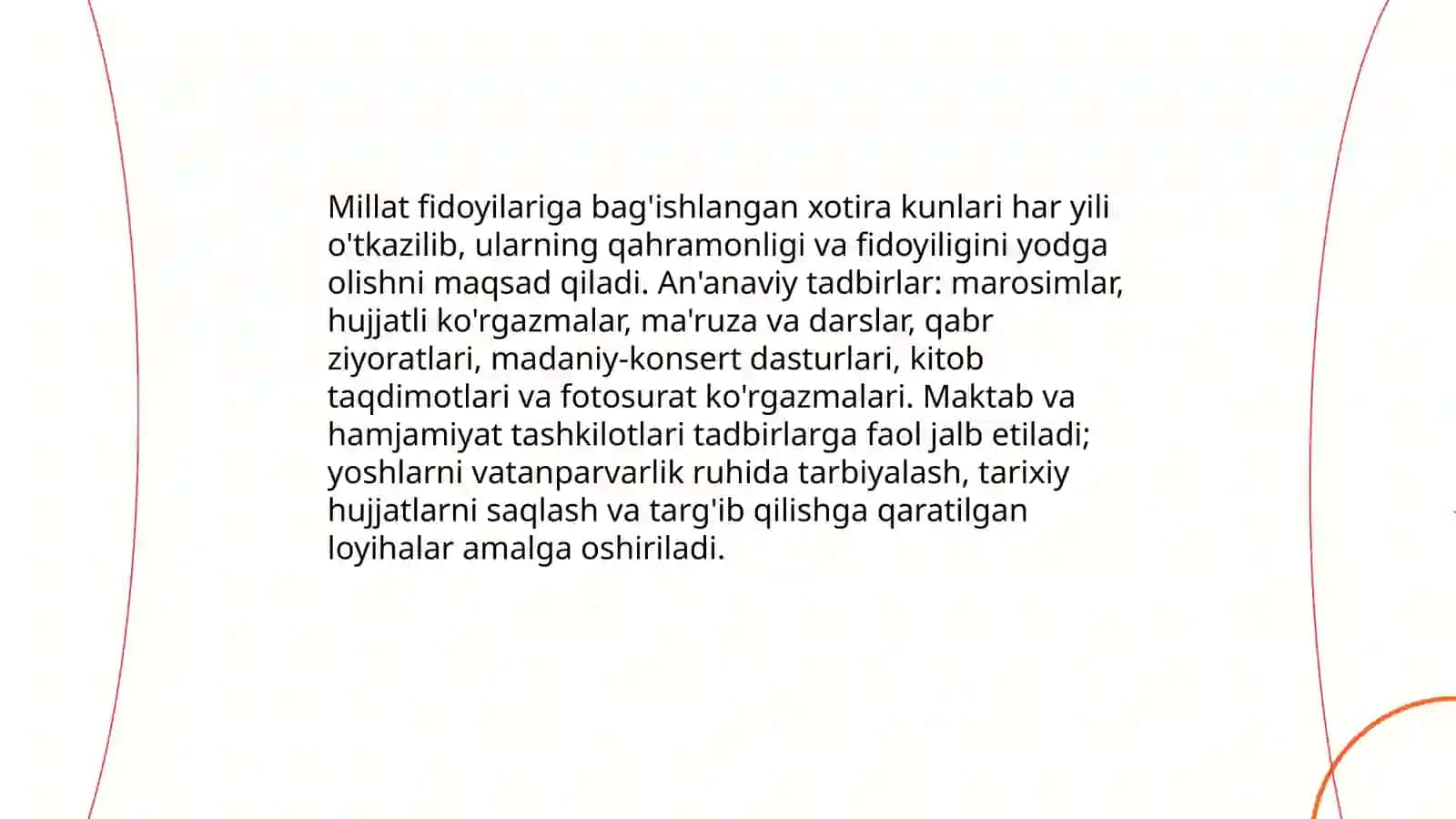 Millat fidoyilari.Xotira va qadrlash 4