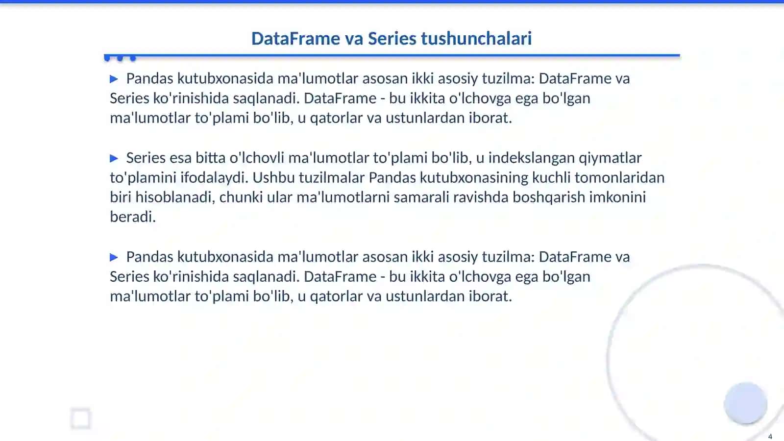Pandas kutubxonasidan foydalanish 4