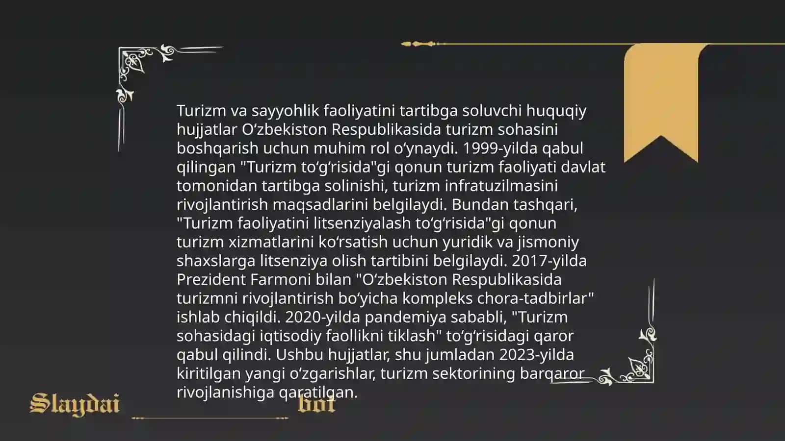 O'zbekiston Respublikasida turizmning huquqiy asoslari 4