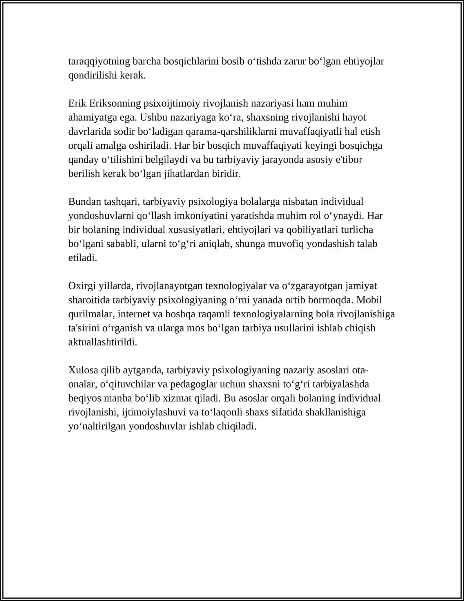 TARBIYA PSIXALOGIYASI; MAQSADI, VOSITALARI VA METODLARI 4