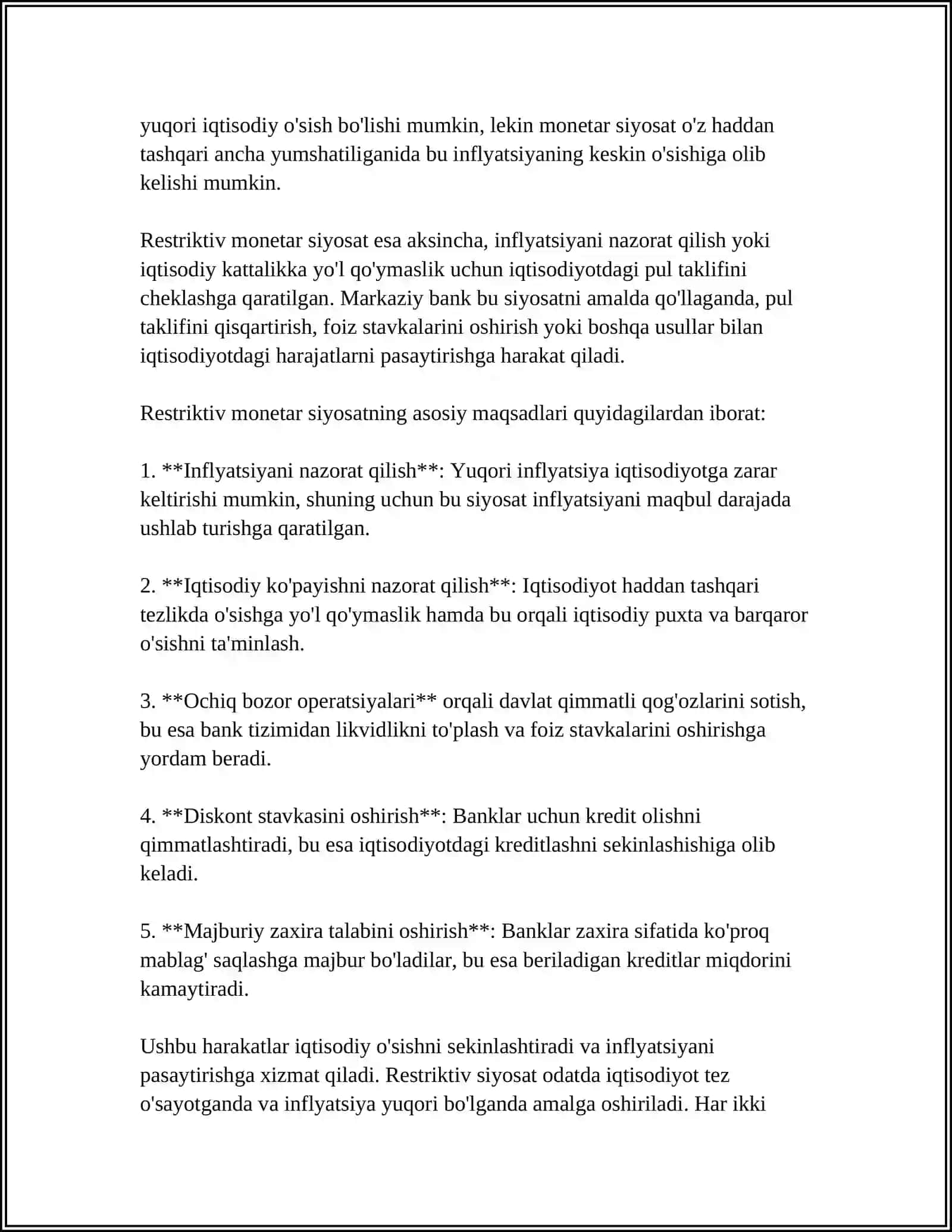 EKSPANSIONISTIK VA RESTRIKTIV MONETAR SIYOSATINING FARQLI JIHATLARI 4