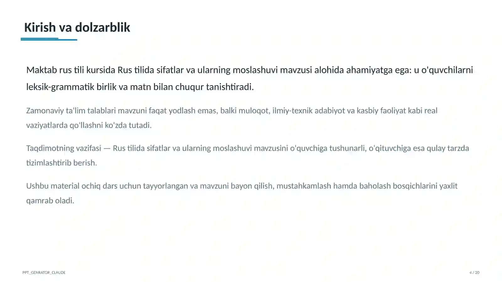 Rus tilida sifatlar va ularning moslashuvi (4-sinf) 4