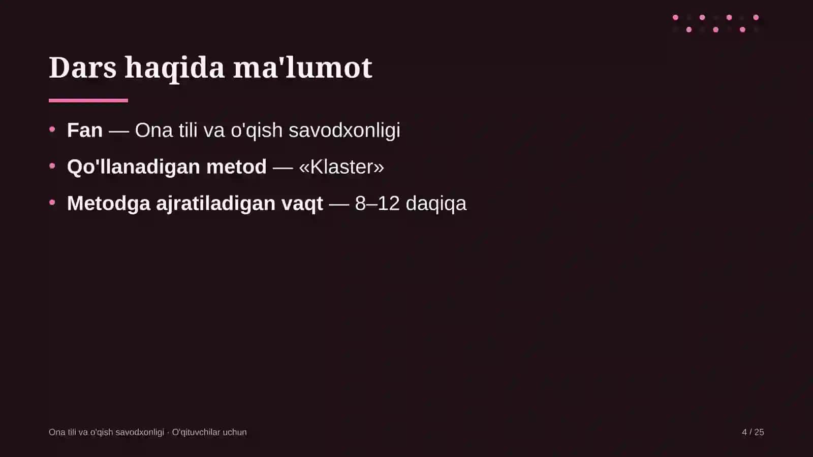 ona tili va o'qish savodxonligi darslarida klaster metodidan foydalanish 4324 4
