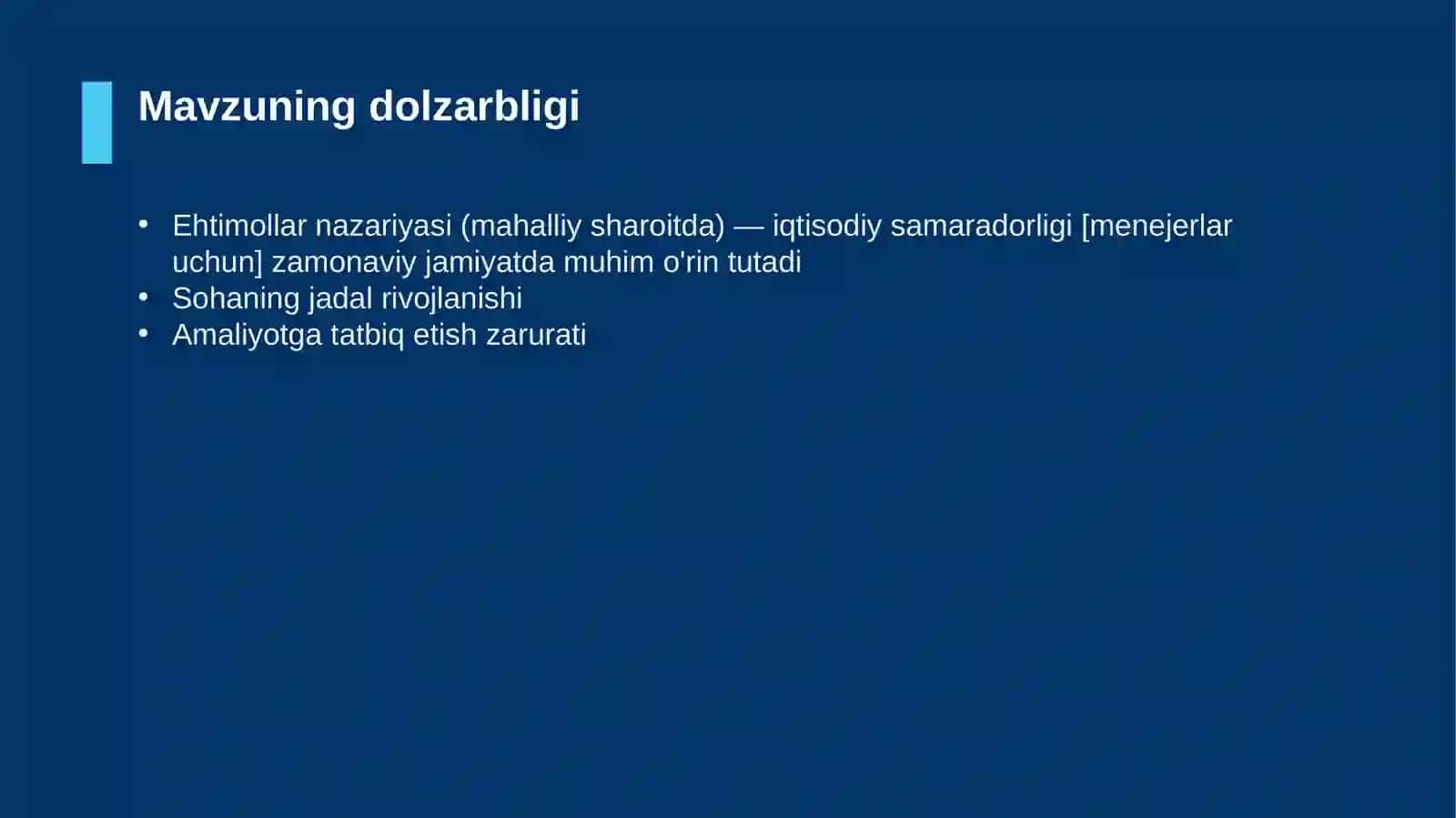 Ehtimollar nazariyasi (mahalliy sharoitda) — iqtisodiy samaradorligi [menejerlar uchun] 4