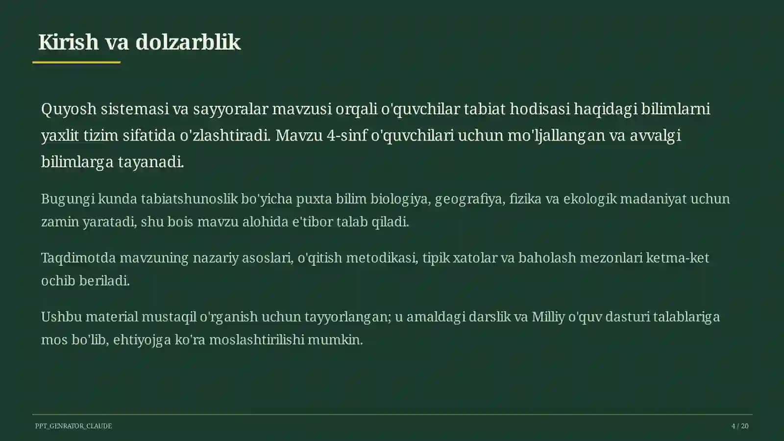 Quyosh sistemasi va sayyoralar (4-sinf) 4