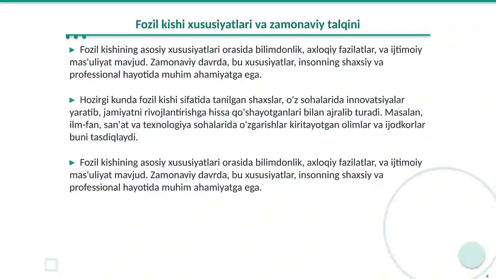 Abu Nasr Forobiyning fozil kishi xususiyatlarini zamonaviy talqin qilib bering 4