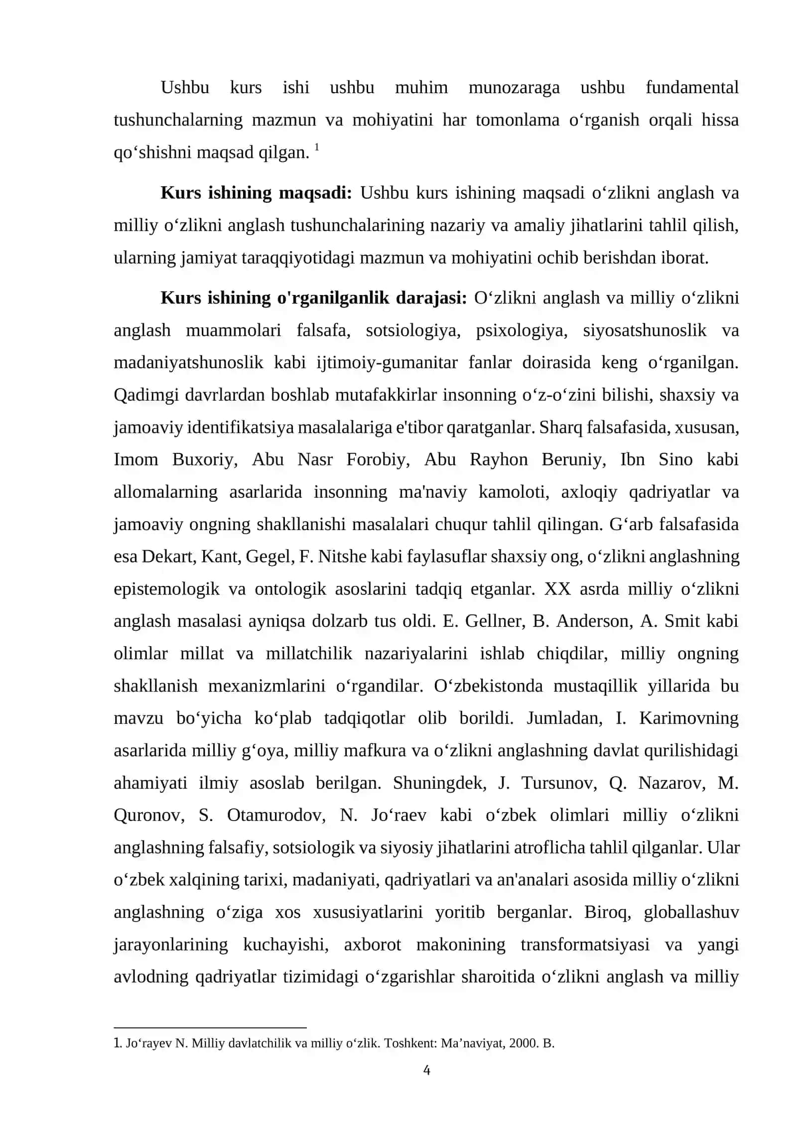 KURS ISHI "Oʻzlikni anglash milliy oʻzlikni anglash tushunchalarining mazmun va moxiyati" 4