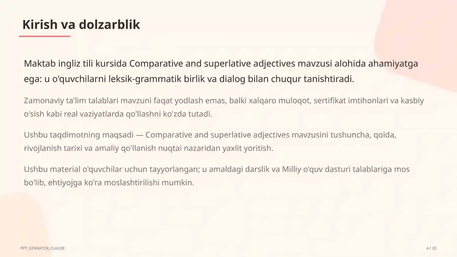 Mavzu: Murakkab va murabbiy sifatli asosiy zarf va eng kattasi (6-sinf) 4