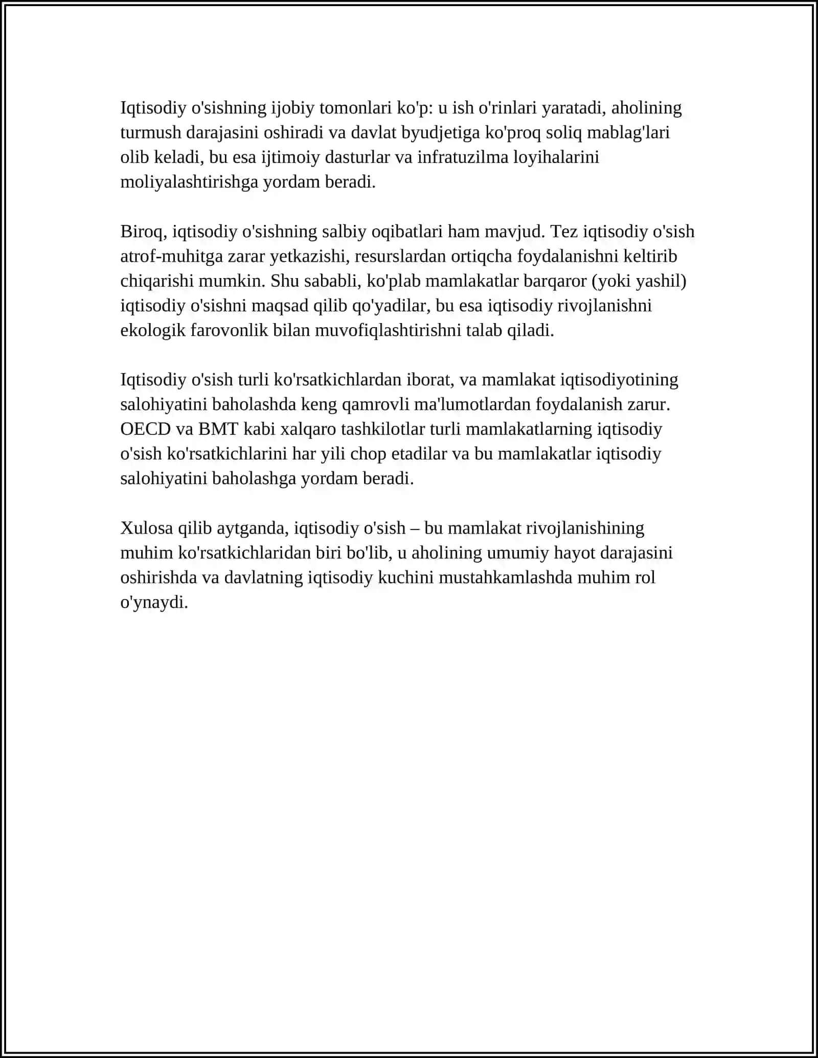 IQTISODIY O'SISHNING MOHIYATI, ASOSIY TAVSIFNOMASI VA MODELI 4