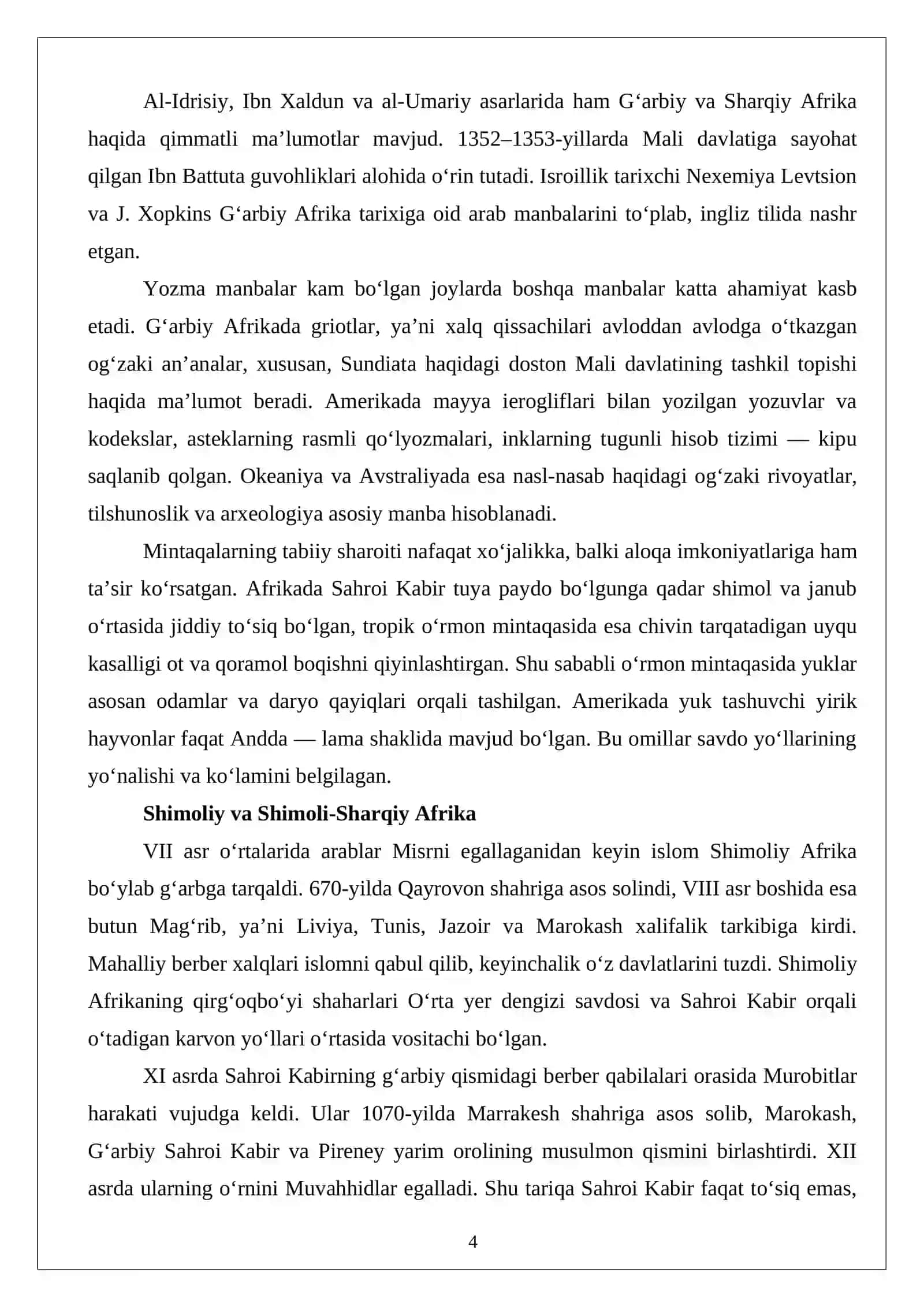Afrika, Amerika, Okeaniya va Avstraliyaning o‘rta asrlar tarixiy geografiyasi 4