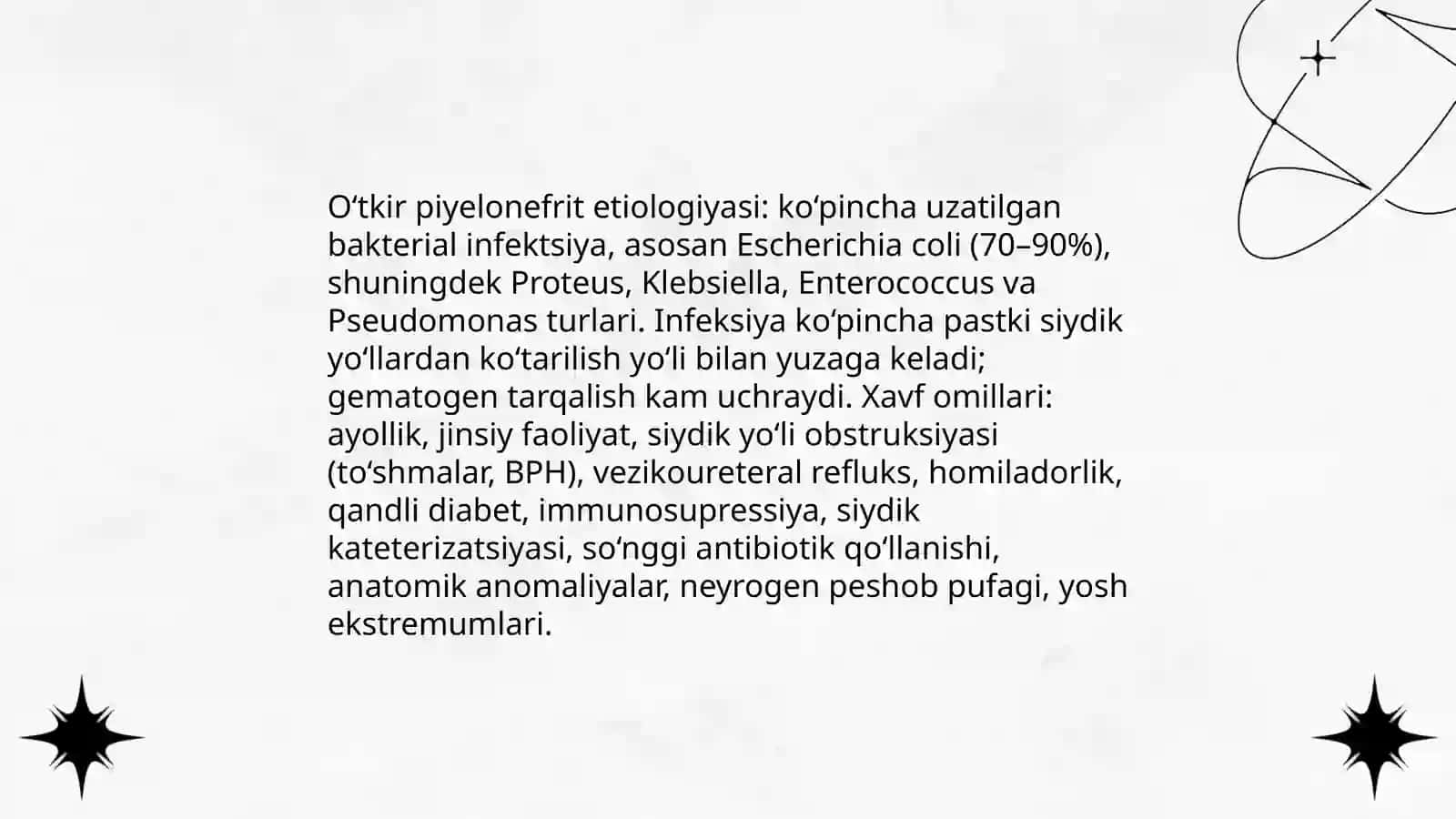 Dizuriya. O‘tkir va surunkali piyelonefrit, sistit va siydik diatezida profilaktika. UASH taktikasi 4