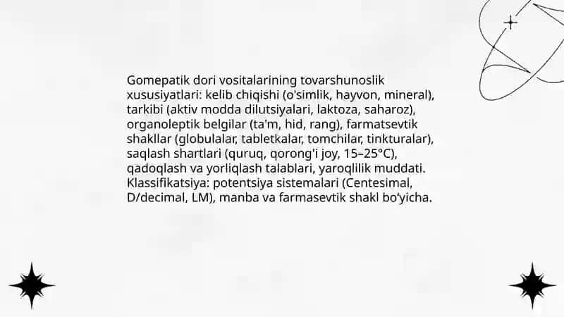 Parafarmasevtik tovarlar: Biologik faol qoʻshimchalar va gomepatik dori vositalarining tovarshunoslik tahlili 4