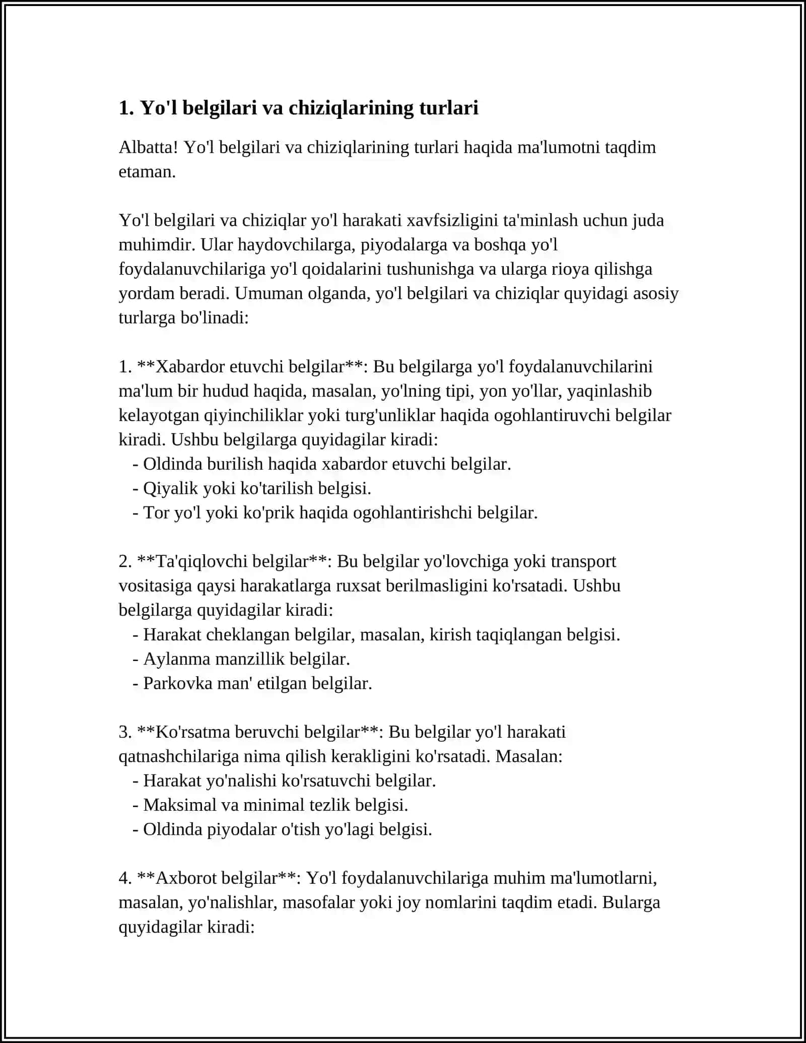 YOʻL BELGI CHIZIQLARINI TUSHIRISHGA QUYILADIGAN UMUMIY TALABLAR 4