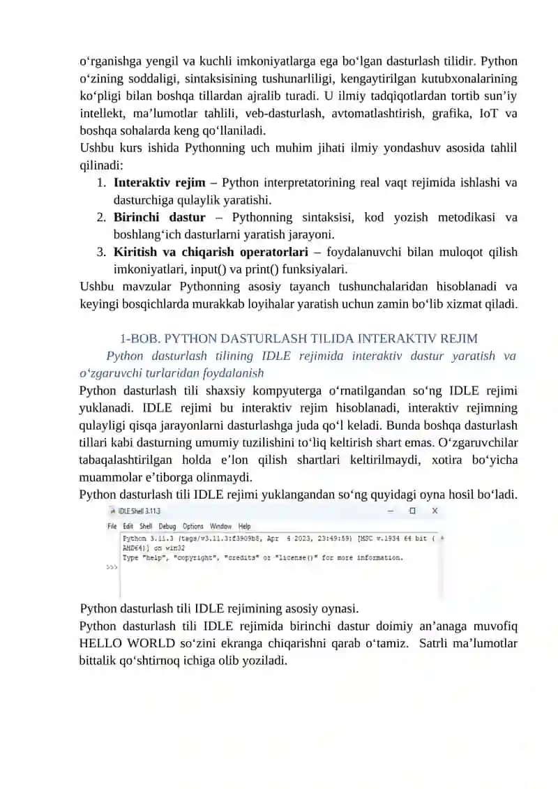Python dasturlash tilida interaktiv rejim, birinchi dastur, kiritish va chiqarish operatorlari 4