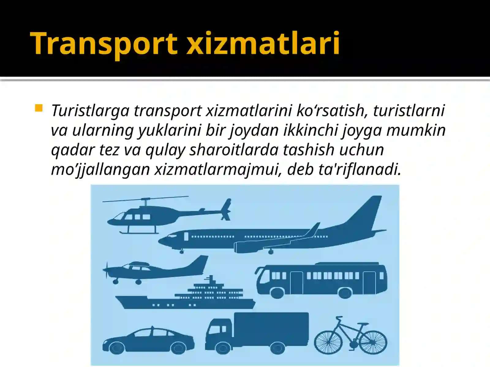 Turizm sohasida transport darajasi, turar joylarning tasniflanishi 4