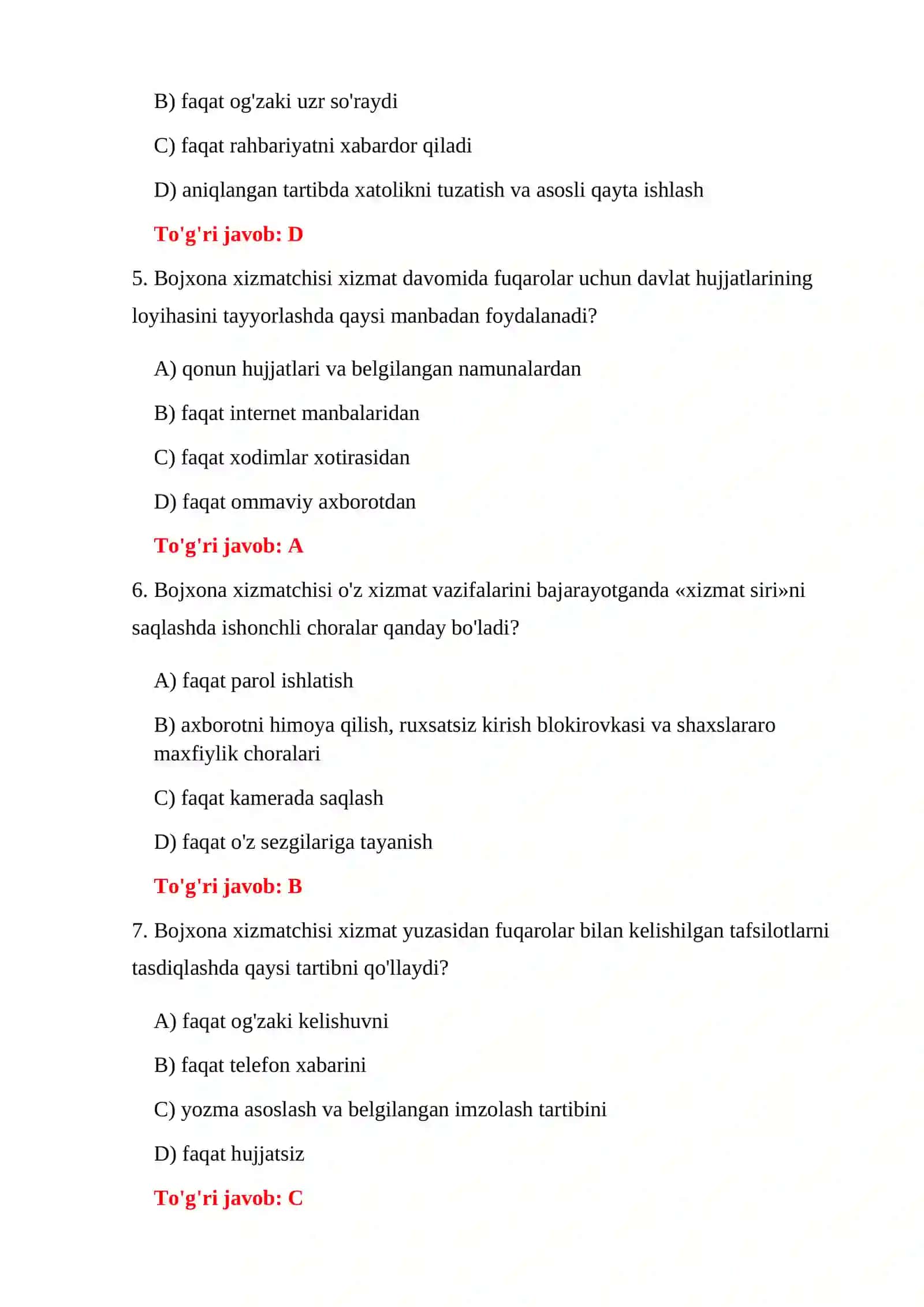 BOJXONA XIZMATI FAOLIYATI TESTLARI 4