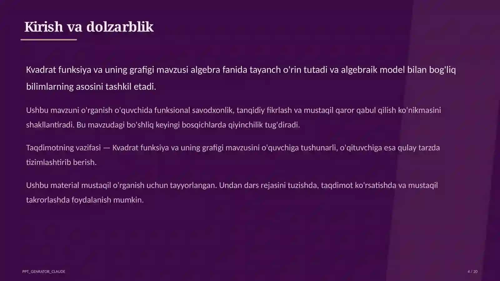 Kvadrat funksiya va uning grafigi (9-sinf) 4