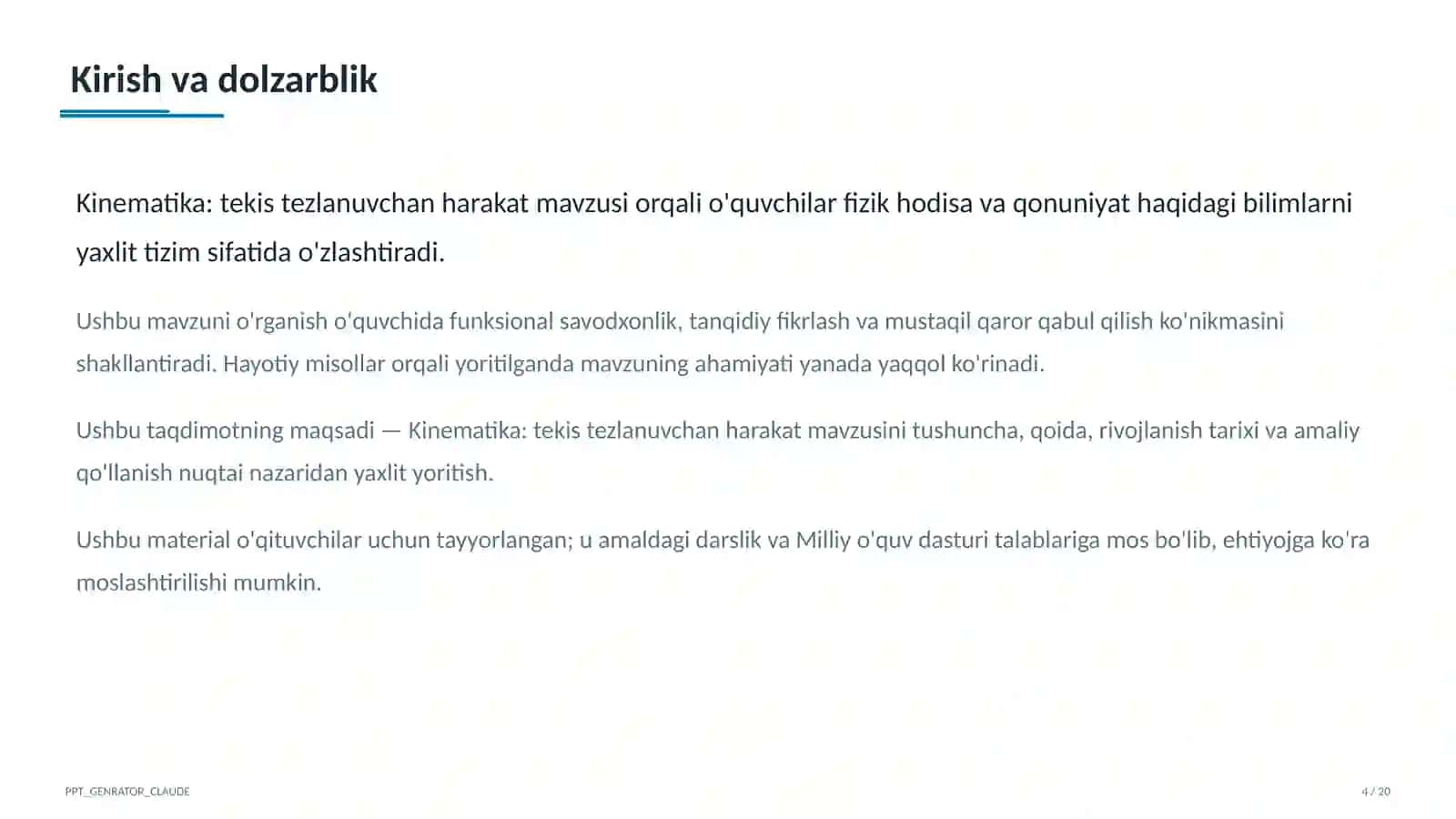 Kinematika: tekis tezlanuvchan harakat (9-sinf) 4