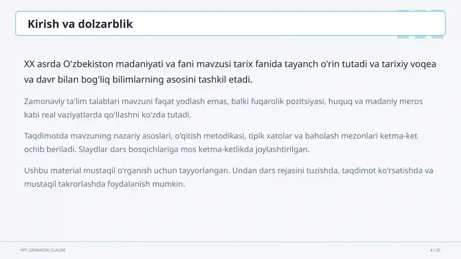 XX asrda O'zbekiston madaniyati va fani (10-sinf) 4