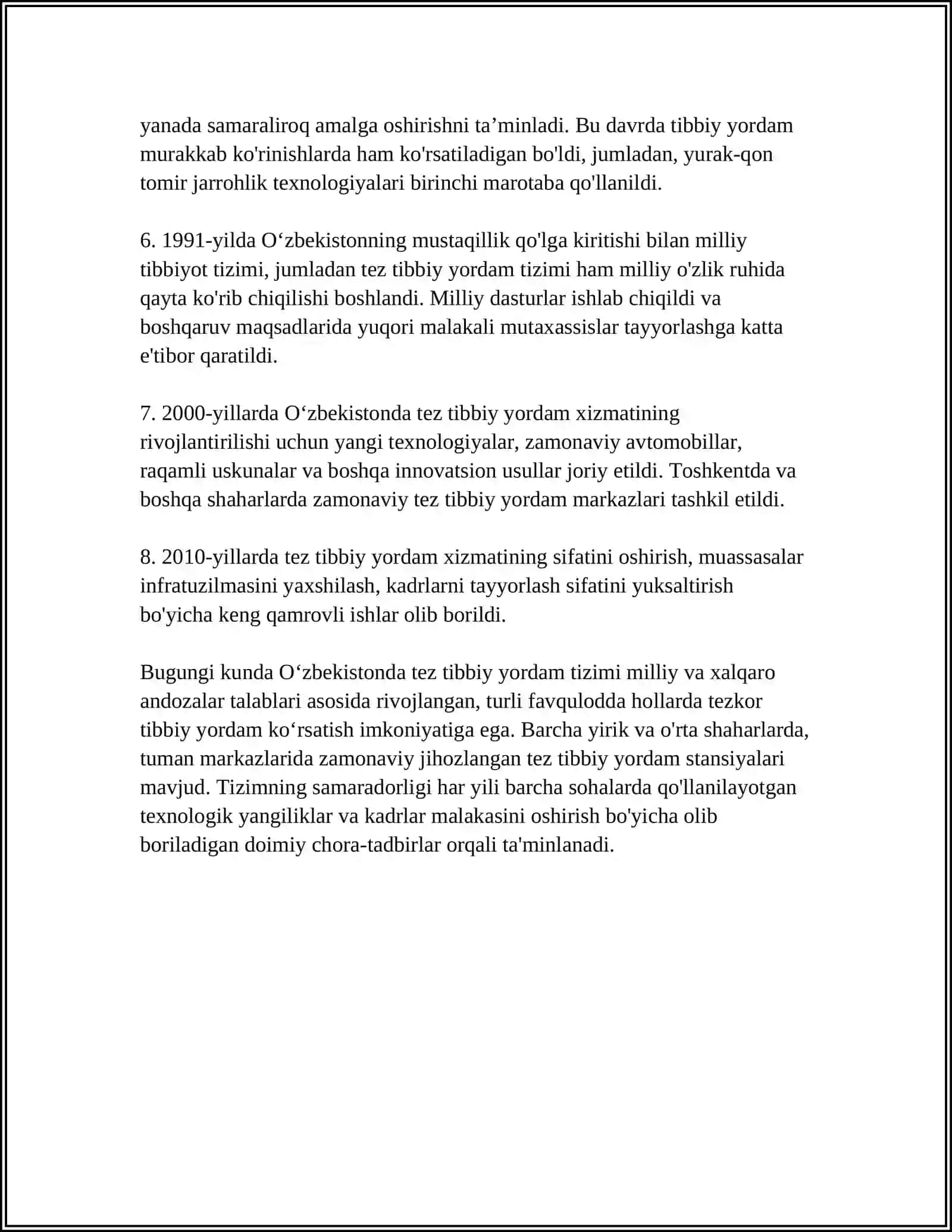 O‘ZBEKISTON SOG‘LIQNI SAQLASH TIZIMIDA TEZ TIBBIY YORDAM SHAKLLARI 4