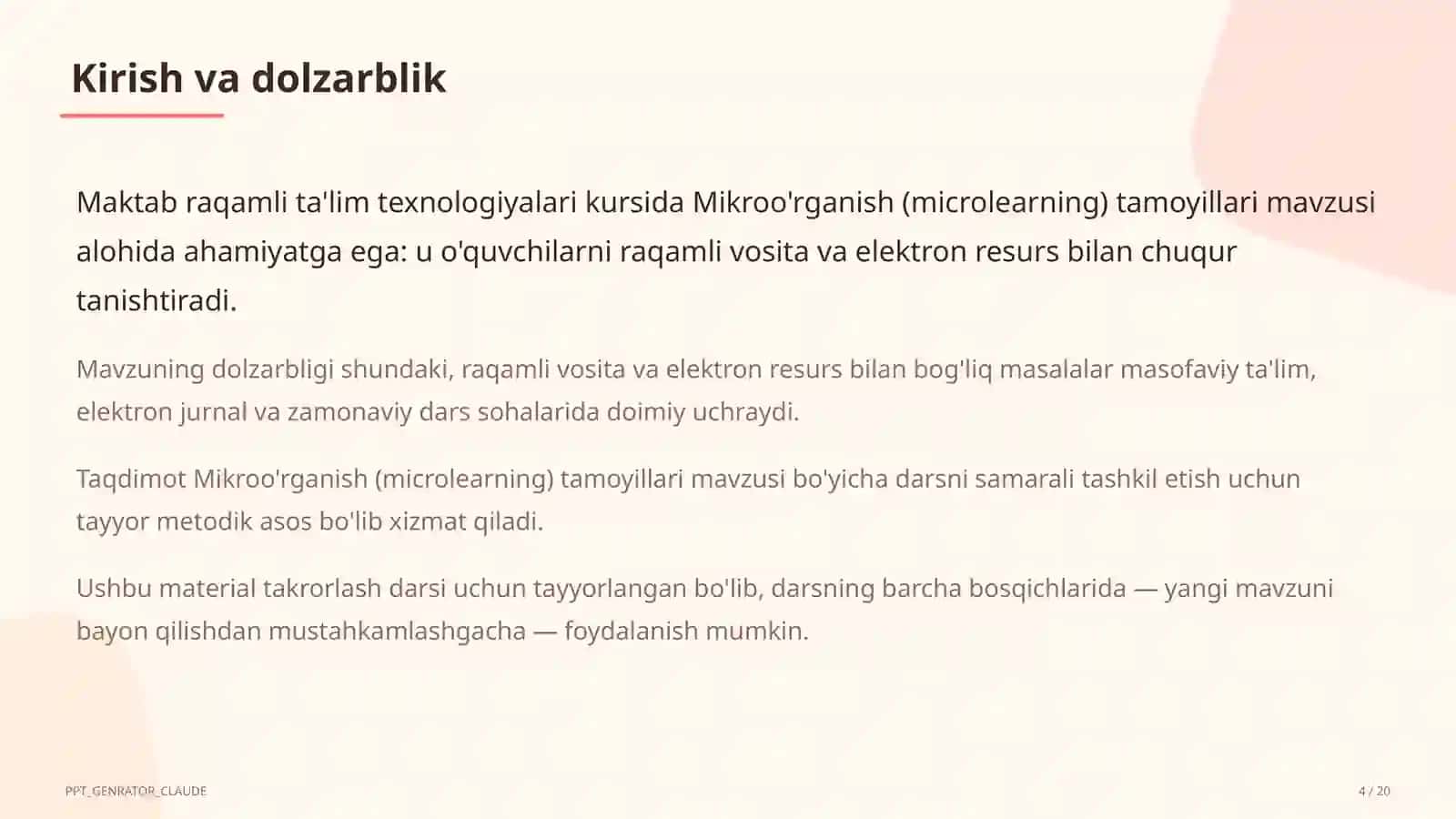 Mikroo'rganish (microlearning) tamoyillari 4