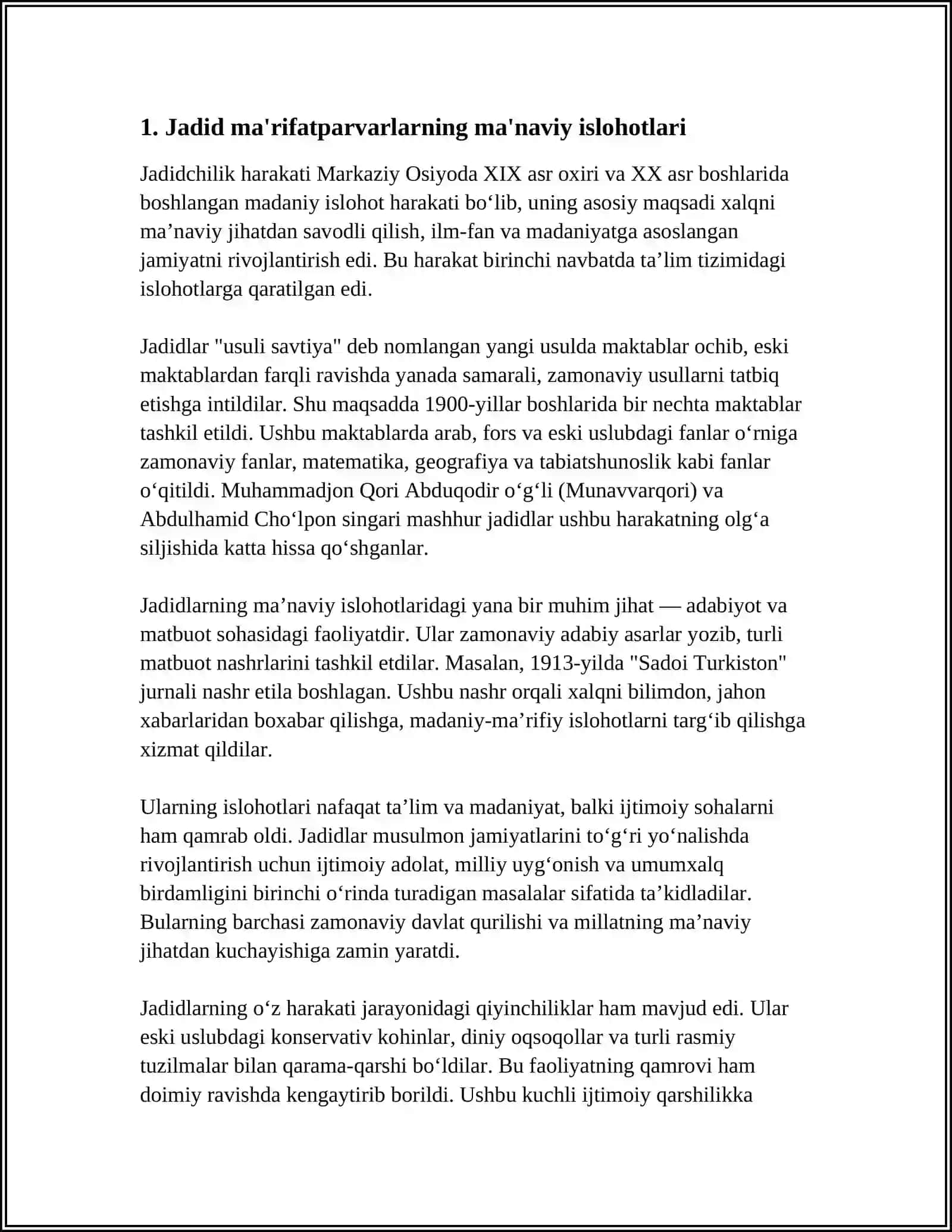 JADID MA‘RIFATPARVARLARINING O'LKA IJTIMOIY-MA'NAVIY HAYOTIDA TUTGAN OPRNI 4