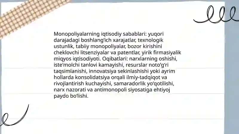 Monopoliyaga qarshi iqtisodiy siyosat varaqobatni rivojlantirish 4