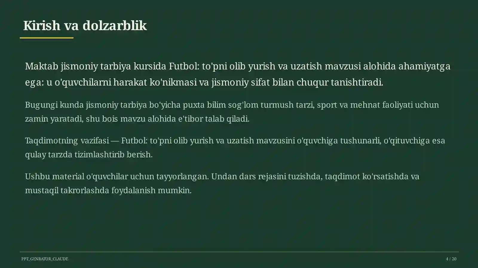 Futbol: to'pni olib yurish va uzatish (5-sinf) 4