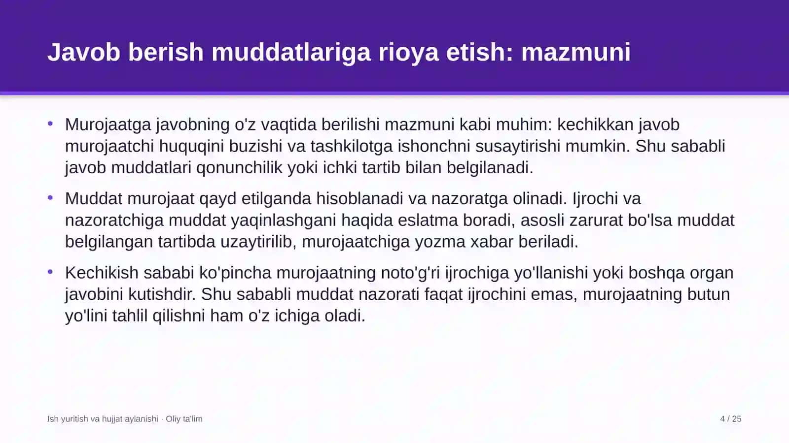 tuyachilikda murojaatlarga javob berish muddatlariga rioya etish 5758 4