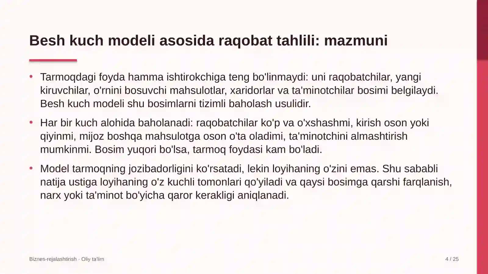 Xususiy telekanallarda besh kuch modeli asosida raqobat muhitini tahlil qilish 4